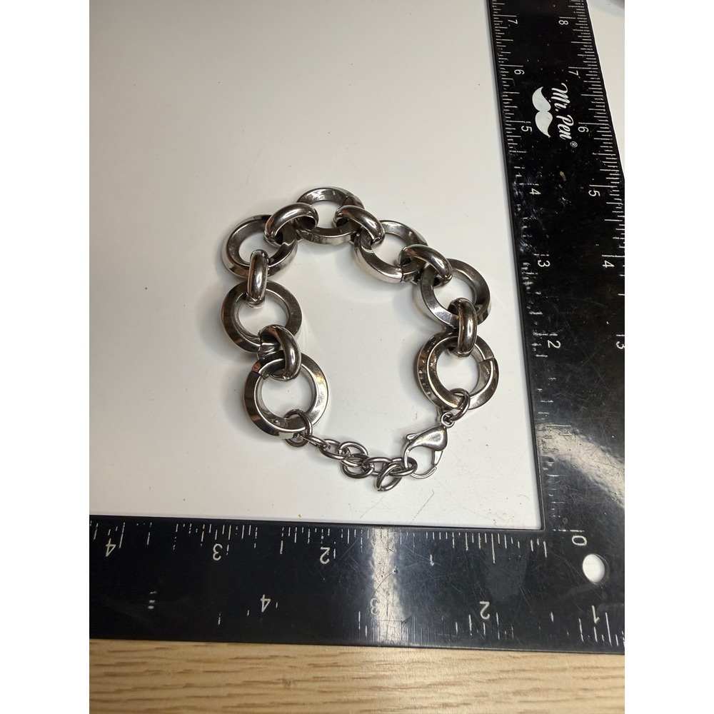 Chunky Silver Tone Oversized Circular Link Bracelet Industrial Statement Jewelry